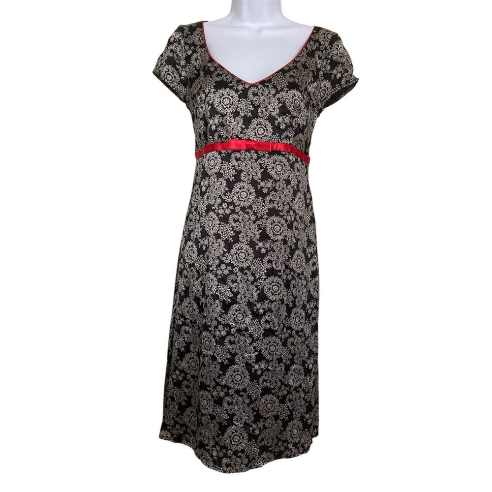 Vintage 90s Y2k Goth 100% Silk Satin Black White Red Bias Shift Dress Size S/4/6